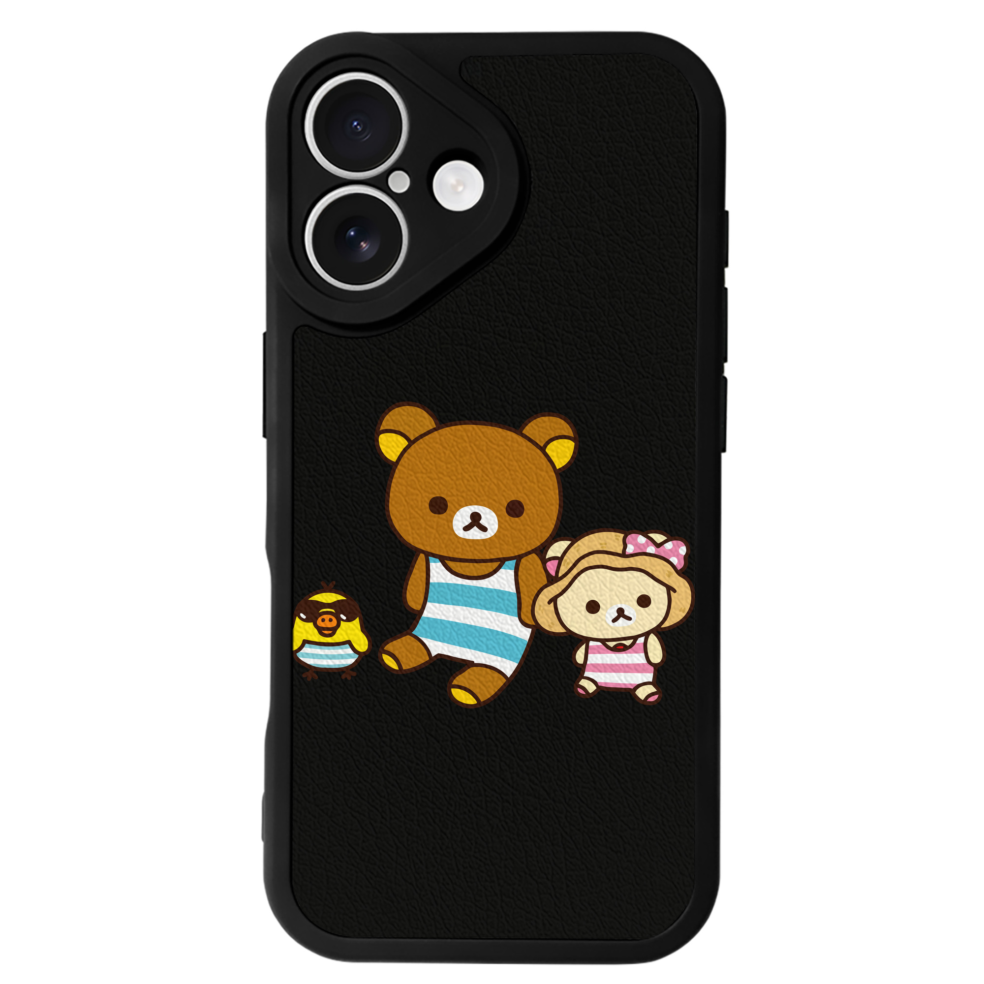 （画像用） リラックマ リラックマ キイロイトリ Rilakkuma Korilakkuma Kiiroitori 【iPhone 16シリーズ対応】シリコンスマホケース（レザー調） 材質：シリコン